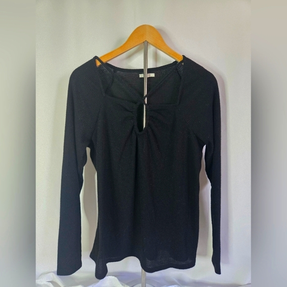 Maurices Black Ribbed Long Sleeve Top XL | Strappy Front Detail, Casual & Chic - Picture 1 of 6
